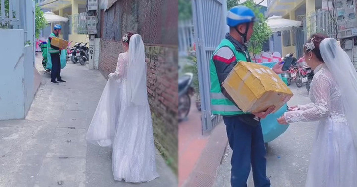 Khoảnh khắc hài hước khi cô dâu tạm thời 'nghỉ cưới' sau cuộc gọi của shipper - 4