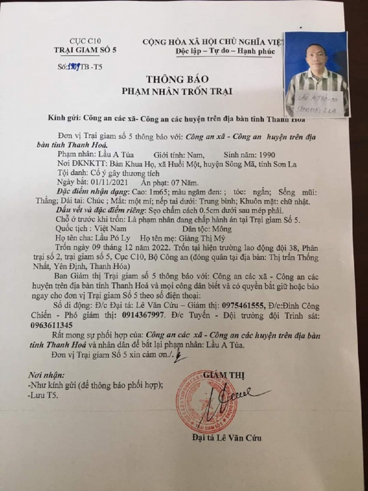 Truy tìm phạm nhân trốn khỏi Trại giam số 5 - 1