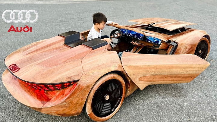 Ông bố Việt chế Audi đời mới nhất bằng gỗ, có thể đi được tặng con gái - 3