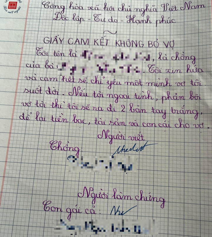 Bé gái soạn ‘giấy cam kết không bỏ vợ’ cho bố ký, đọc nội dung mà toát mồ hôi - 1