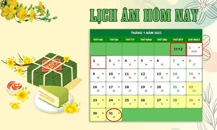 Lịch âm 31/1 - Tra cứu lịch âm hôm nay thứ 3 ngày 31/1/2023 - 1