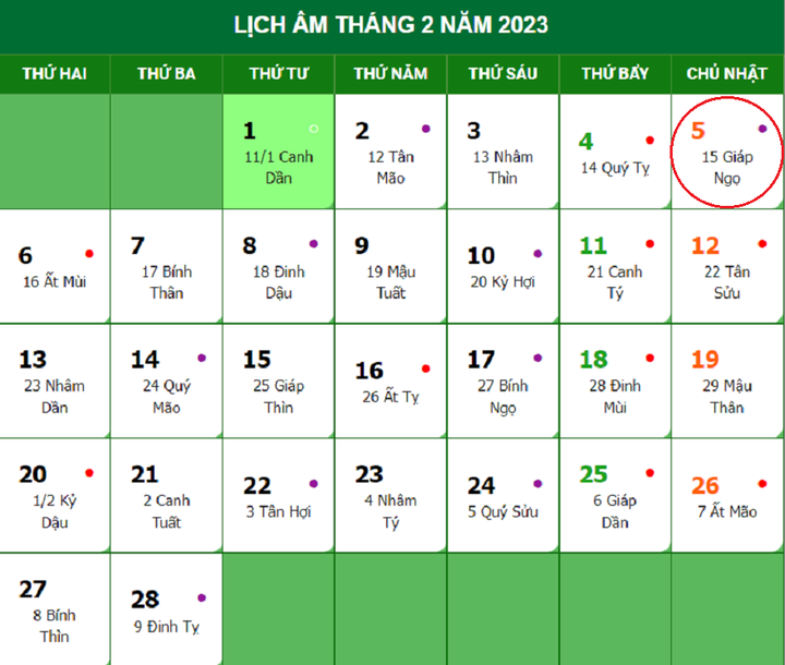 Lịch âm 5/2 - tra cứu lịch âm hôm nay Chủ nhật ngày 5/2/2023 - 1