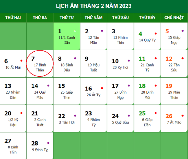 Lịch âm 7/2 - Tra cứu lịch âm hôm nay thứ 3 ngày 7/2/2023 - 1
