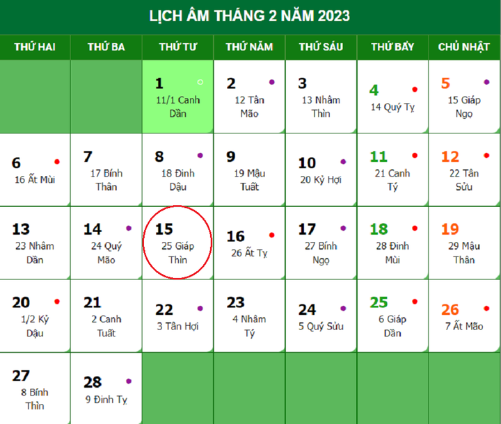 Lịch âm 15/2 - Tra cứu lịch âm hôm nay thứ 4 ngày 15/2/2023 - 1