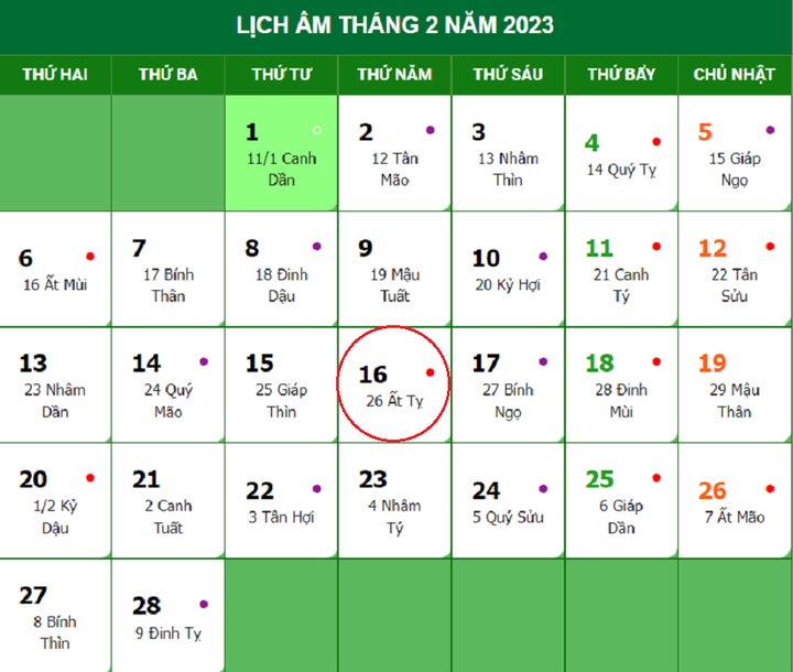 Lịch âm 16/2 - tra cứu lịch âm hôm nay thứ 5 ngày 16/2/2023 - 1