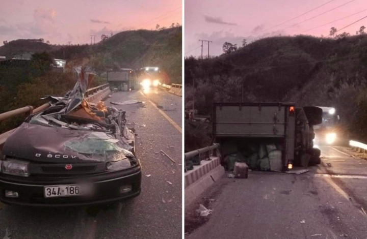 Xe tải lật đè bẹp ô tô con khiến 4 người thương vong: Khởi tố vụ án - 1