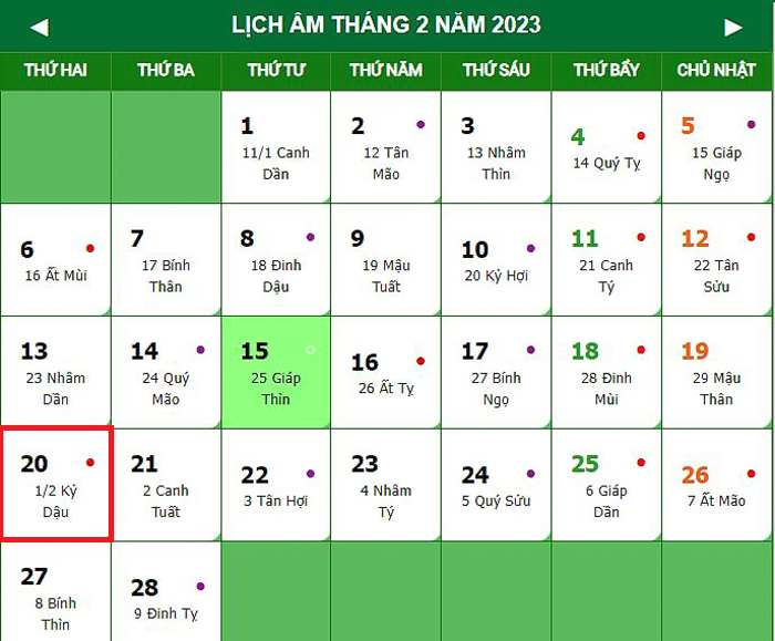 Lịch âm 20/2 – Âm lịch hôm nay 20/2 chính xác nhất - Lịch vạn niên 20/2/2023 - 1