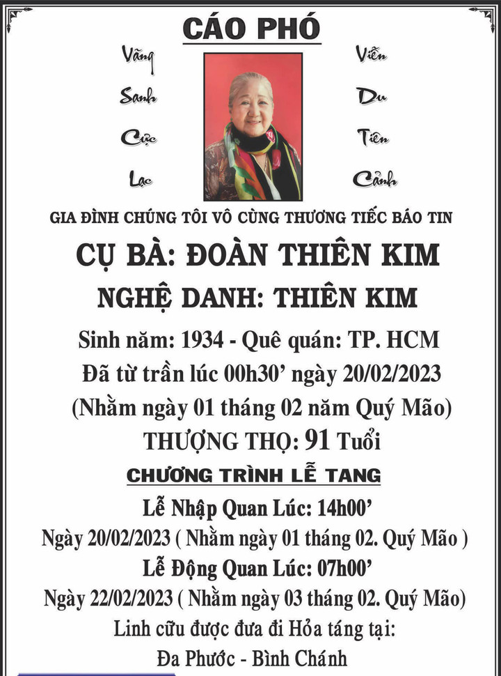 Tang lễ NS Thiên Kim được tổ chức tại Viện dưỡng lão nghệ sỹ - 1