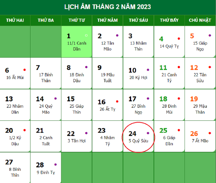 Lịch âm 24/2 - Tra cứu lịch âm hôm nay thứ Sáu ngày 24/2/2023 - 1