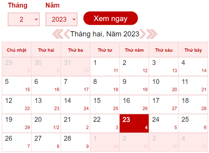 Lịch âm 23/2 - xem Âm lịch hôm nay ngày 23/2/2023 chính xác nhất - 1