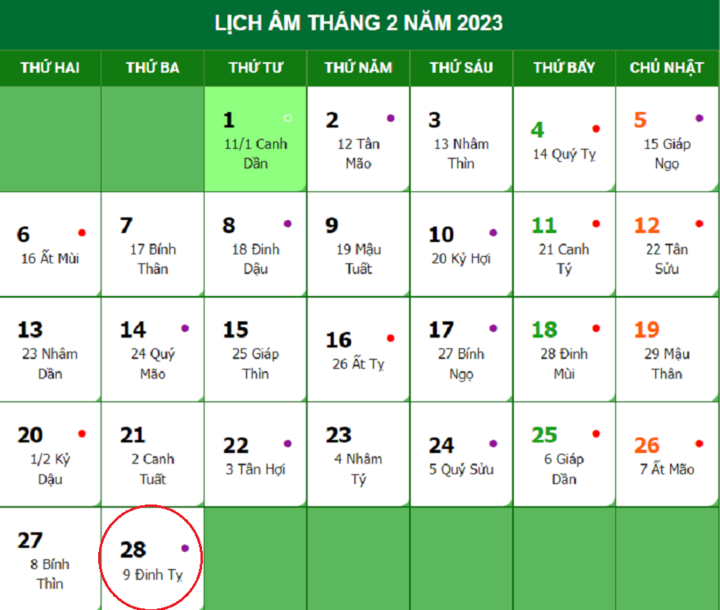 Lịch âm 28/2 - Tra cứu lịch âm hôm nay thứ Ba ngày 28/2/2023 - 1