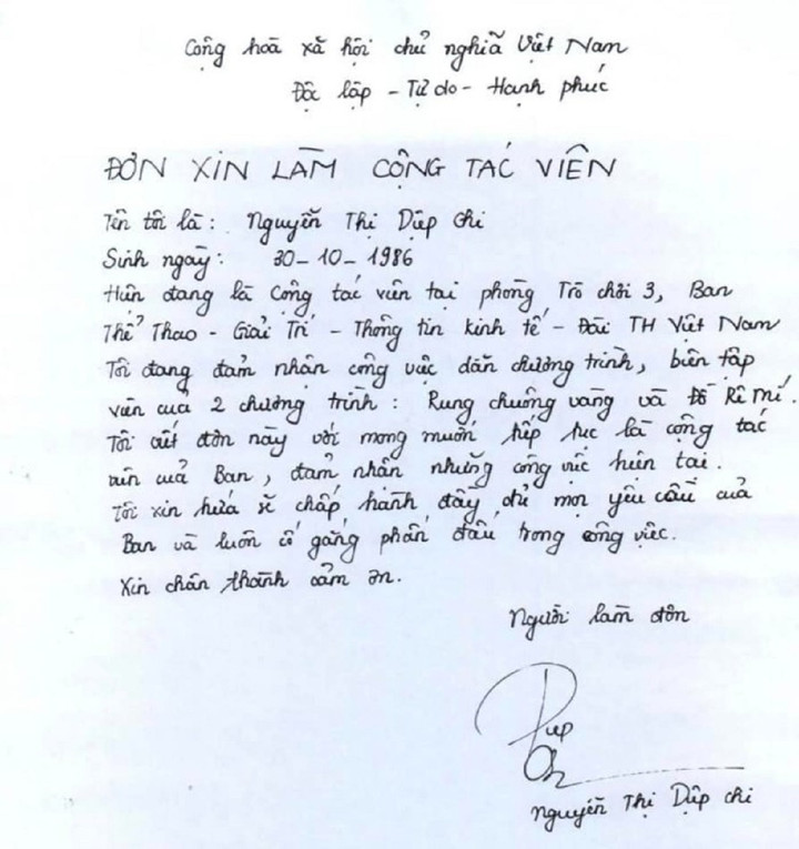 Lá đơn viết tay xin làm cộng tác viên cho kênh VTV3 của MC Diệp Chi 'gây sốt' - 2