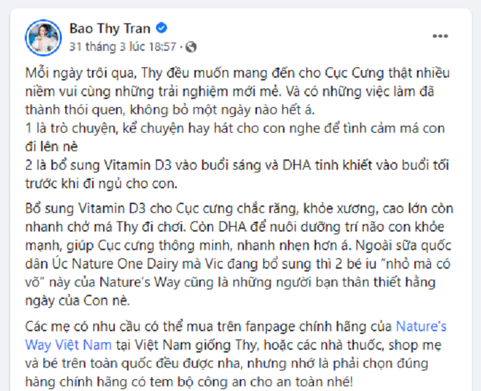 Nature’s Way – Thương hiệu danh tiếng tại Úc được ca sỹ Bảo Thy tin dùng cho con - 1