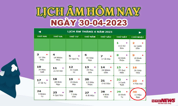 Lịch âm 30/4 – Âm lịch hôm nay 30/4 chính xác nhất - lịch vạn niên 30/4/2023 - 1