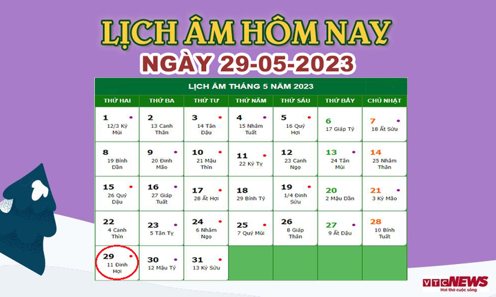 Lịch âm 29/5 – Âm lịch hôm nay 29/5 chính xác nhất - lịch vạn niên 29/5/2023 - 1