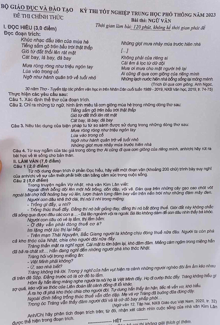 Đề Văn thi thử ở Nghệ An trùng với đề tốt nghiệp THPT 2023, Bộ GD&ĐT thông tin - 2
