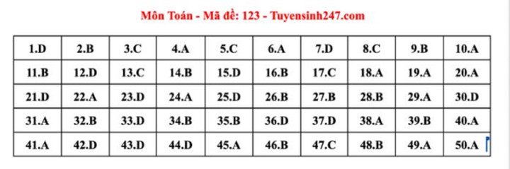 Gợi ý đáp án đề thi tốt nghiệp THPT 2023 môn Toán mã đề 123
