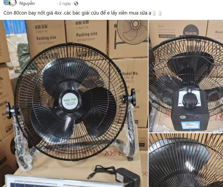 Các bài viết kêu gọi "giải cứu" quạt tích điện được đăng tải ồ ạt trên mạng xã hội. (Ảnh chụp màn hình)