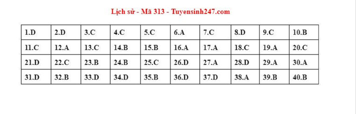 Gợi ý đáp án môn Lịch sử mã đề 313 kỳ thi tốt nghiệp THPT 2023