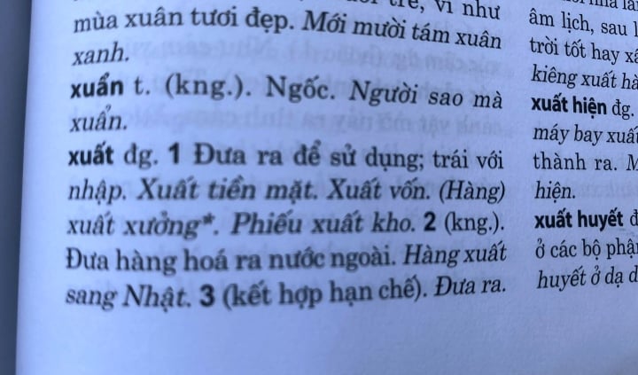Từ điển Tiếng Việt định nghĩa từ "xuất".