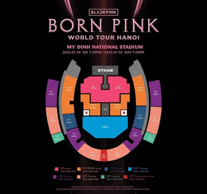 Sơ đồ chỗ ngồi và giá vé. Concert BlackPink tại Hà Nội chỉ có 13 bài.