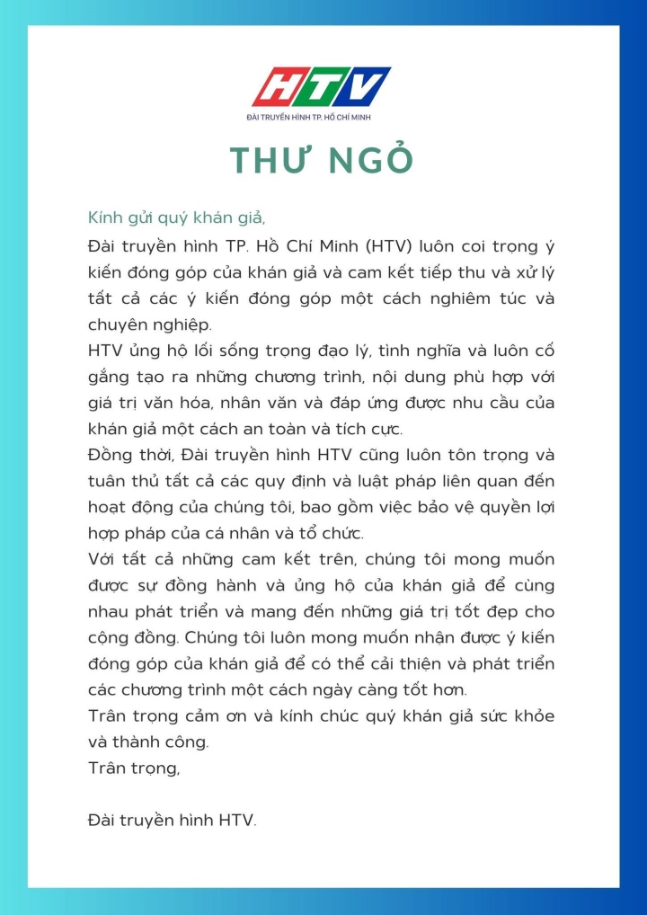 Thư ngỏ của đài HTV gửi khán giả.