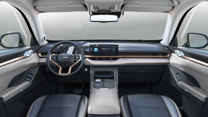 Nội thất Haval H6 ghi điểm với thiết kế tinh giản, hạn chế sự xuất hiện của các phím bấm cơ học truyền thống. Vô lăng 3 chấu bọc da, tích hợp nhiều phím chức năng. Viền bao quanh các chấu được làm bằng kim loại sáng bóng. Bộ ba màn hình được bố trí khoa học và tiện lợi.