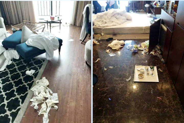 Khách sạn thành bãi rác khi du khách trả phòng. Những bức ảnh này từng khiến nhiều cư dân mạng bất bình.