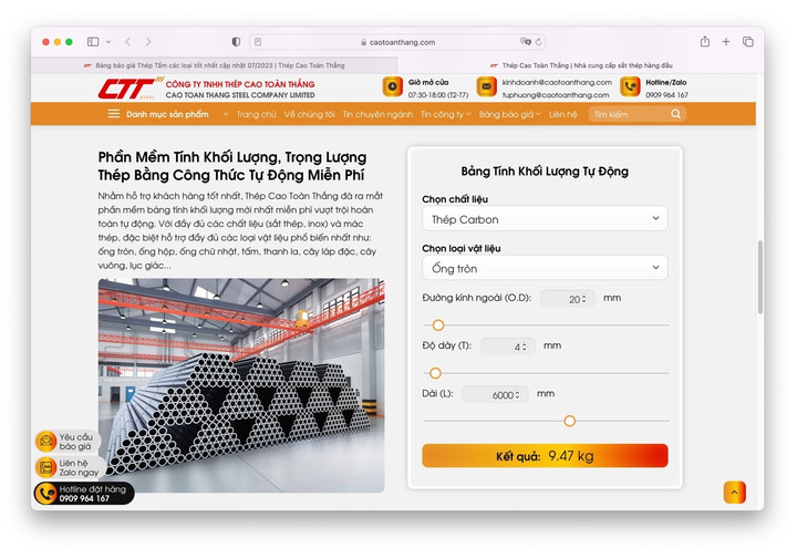 CaoToanThang.com đã nghiên cứu và phát triển thành công bảng tính khối lượng, trọng lượng nhanh và tiện lợi nhất.