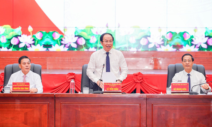 Ông Lê Tiến Châu, Bí thư Thành ủy Hải Phòng phát biểu kết luận Hội nghị. (Ảnh: Cổng thông tin điện tử TP Hải Phòng)