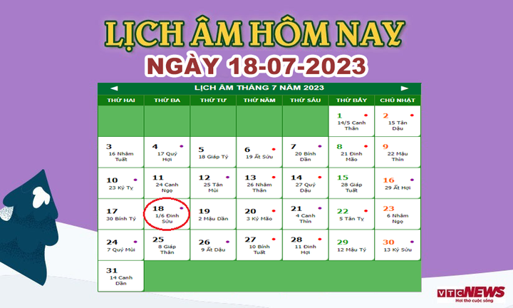 Xem lịch âm hôm nay ngày 18/7/2023.