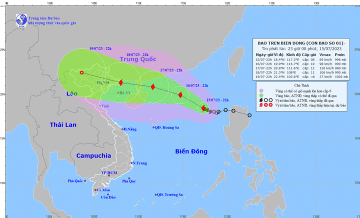 Vị trí và đường đi của cơn bão số 1