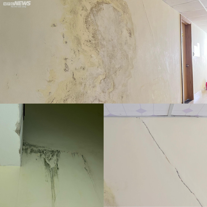 Không riêng gì căn hộ của gia đình ông H., chị Th. nhiều căn hộ, khu không gian chung trong hai tòa nhà A và B thuộc chung cư Hoàng Văn Thụ đều có tình trạng thấm nứt tường, được chủ đầu tư xử lý chắp vá.