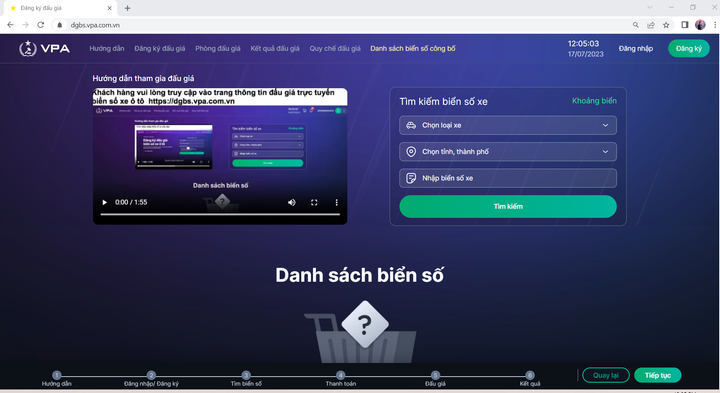 Giao diện của trang thông tin đấu giá trực tuyến. (Ảnh chụp màn hình).