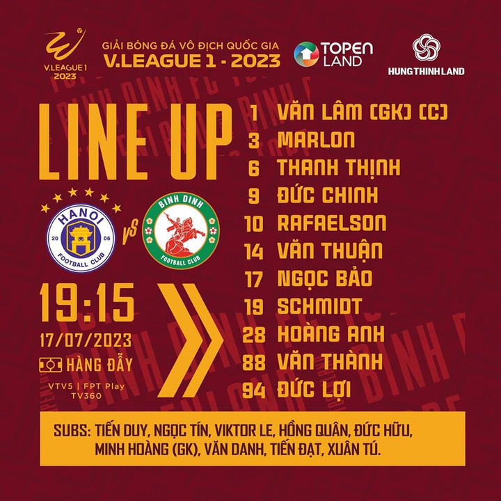 Đội hình ra sân của Bình Định.