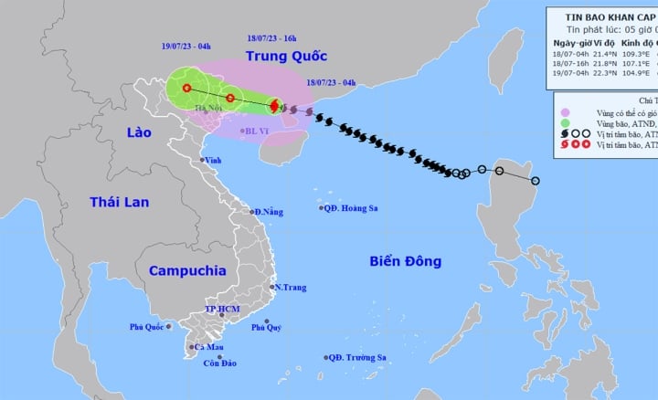 Lúc 4h ngày 18/7, bão số 1 giật cấp 14, cách Móng Cái khoảng 140 km.
