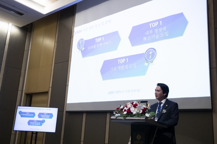 Ông Trần Long - Phó Tổng Giám đốc Ngân hàng BIDV phát biểu tại hội thảo.