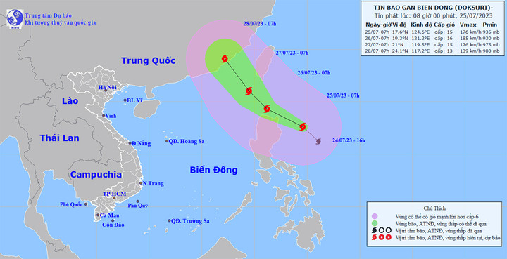 Bão Doksuri khả năng mạnh thêm trong 24 giờ tới.