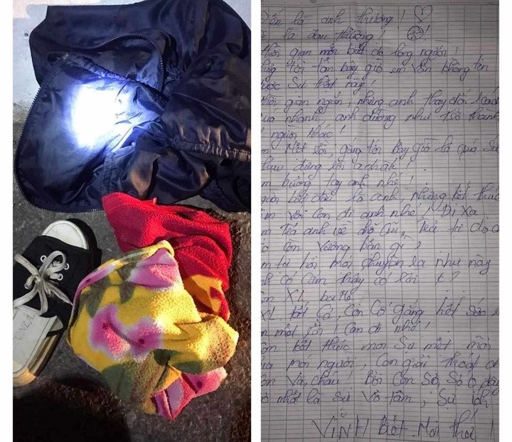 Đồ đạc của nữ giới và lá thư tuyệt mệnh được người dân phát hiện bỏ lại ở giữa cầu Cửa Tùng.