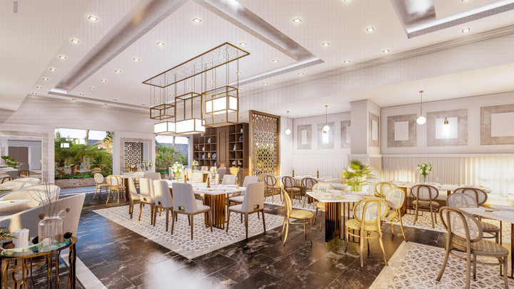 Nhà hàng sang trọng bên trong tòa nhà Fancy Tower - không gian lý tưởng cho các bữa tiệc quan trọng.