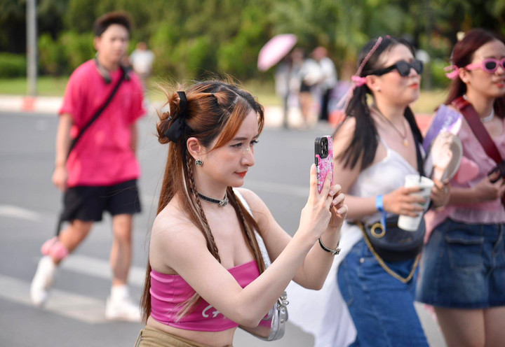 Các fan diện trang phục theo tông hồng.