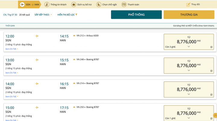 Vé máy bay tăng giá đột biến và hạng phổ thông luôn trong tình trạng hết vé.