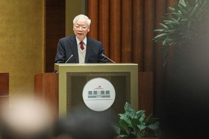 Tổng bí thư Nguyễn Phú Trọng phát biểu chỉ đạo tại Hội nghị Đối ngoại toàn quốc lần thứ nhất. (Ảnh: Báo Điện tử Dân Trí)