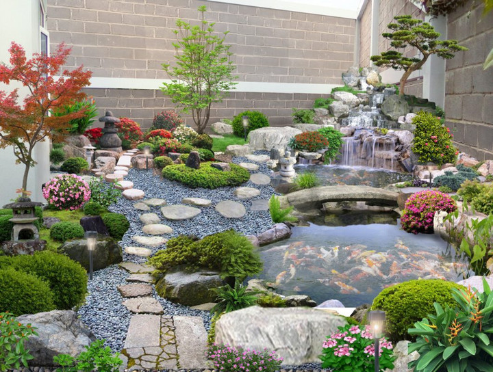 Tiểu cảnh được kiến tạo từ không gian nhỏ bé kết hợp với các phụ kiện trang trí cảnh quan ngoại thất như: đá sân vườn, thác nước, cây cảnh, đèn đá… Tất cả đều tạo nên một bức tranh thiên nhiên sống động, tuyệt vời.