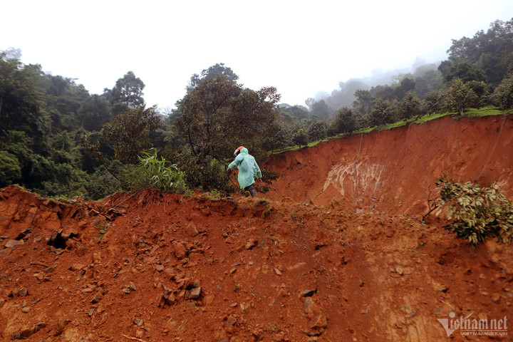 Khối lượng đất đá sạt lở nằm trong khu vực trồng sầu riêng.
