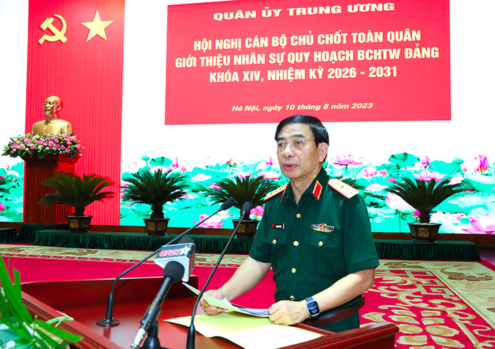 Đại tướng Phan Văn Giang phát biểu tại hội nghị. (Ảnh: Bộ Quốc phòng).