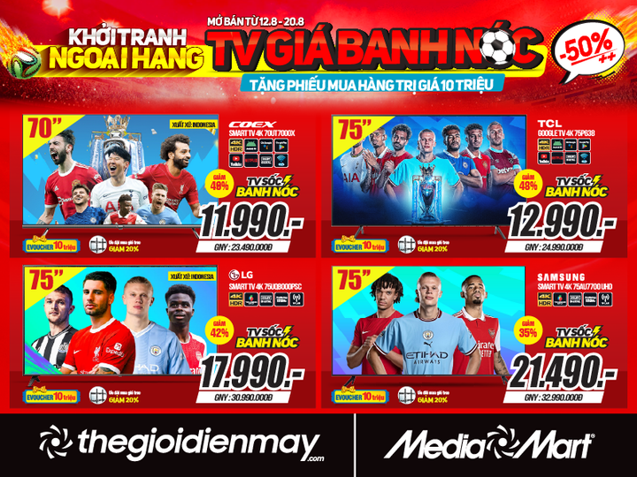 Tivi big size từ 70 - 75 inch “bay” hơn chục triệu đồng.