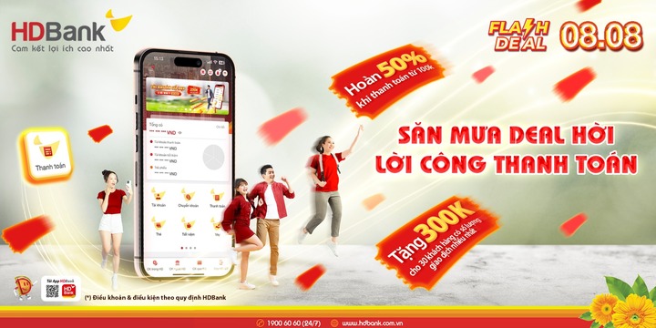 Hàng ngàn ưu đãi hoàn tiền 50% và tặng điểm Skypoint vào ngày đôi và các ngày cuối tuần trên App HDBank dành cho khách hàng.