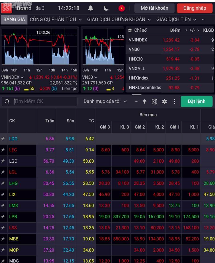 Bị nhà đầu tư bán tháo, mã cổ phiếu LDG hiện trắng bên mua.