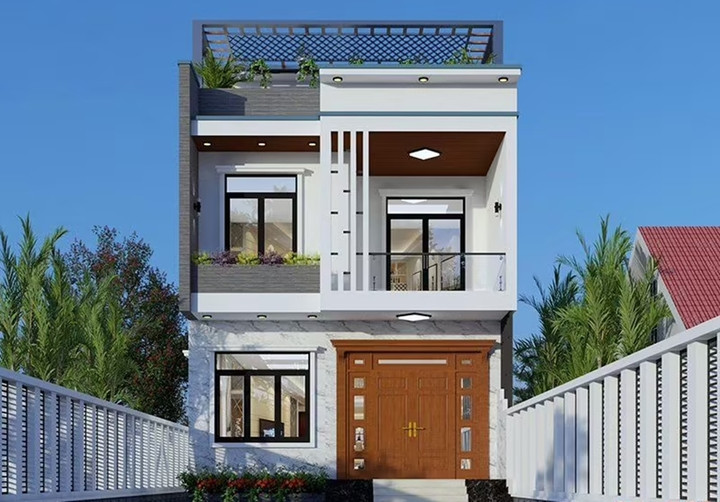 Nhà mái bằng 2 tầng 4 phòng ngủ cũng là phương án thích hợp với mức tài chính dưới 1 tỷ. Ngôi nhà mang kiến trúc hình hộp nhưng không nhàm chán bởi những chi tiết mang đậm hơi thở hiện đại. (Ảnh: Xaynhadeponline)